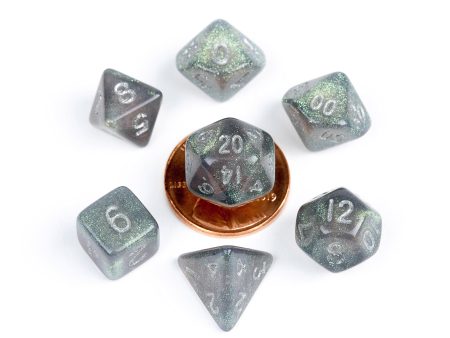 Mini Polyhedral Dice Set: Stardust Gray with Silver Numbers For Cheap