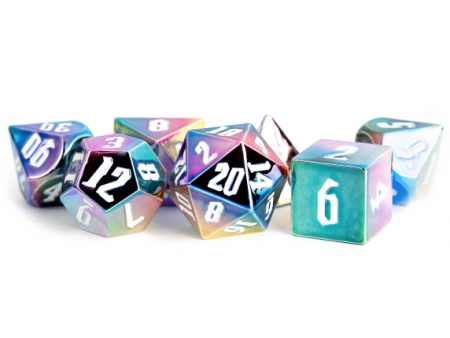 16mm Polyhedral Dice Set: Rainbow Aegis with White Numbers Online now